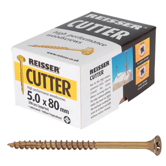 REISSER R2 CUTTER WOODSCREWS 5MM X 80MM - 200 PACK