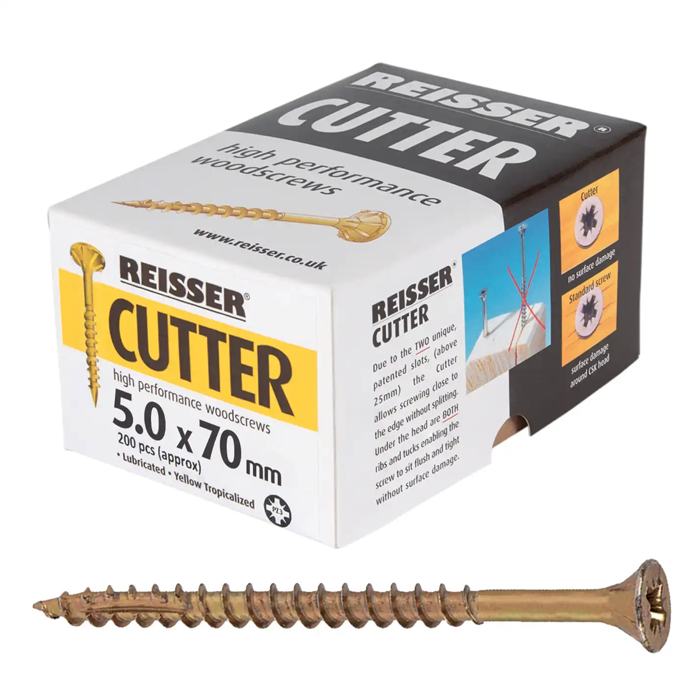 REISSER R2 CUTTER WOODSCREWS 5MM X 70MM - 200 PACK