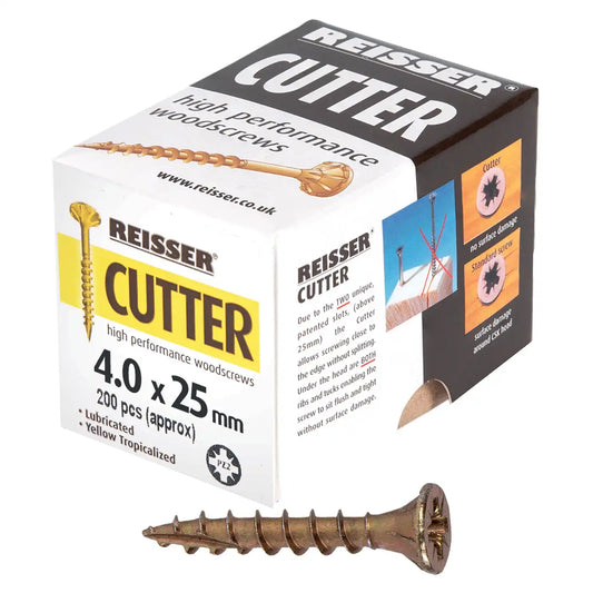 REISSER R2 CUTTER WOODSCREWS 4MM X 25MM - 200 PACK