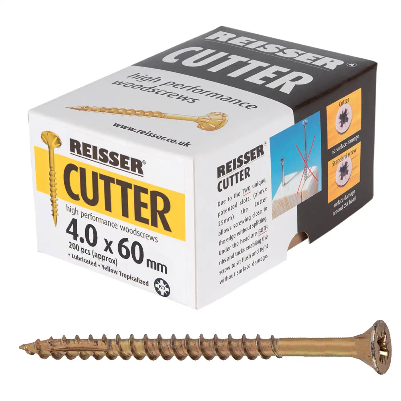 REISSER R2 CUTTER WOODSCREWS 4MM X 60MM - 200 PACK