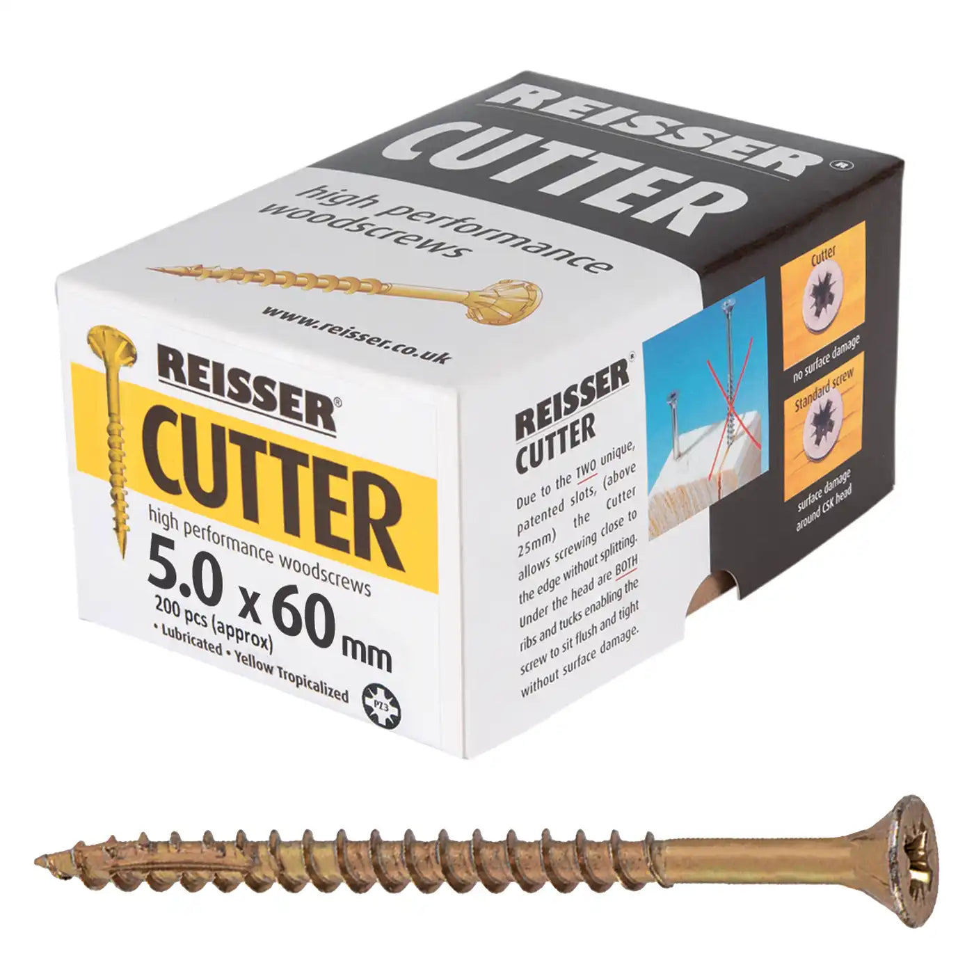 REISSER R2 CUTTER WOODSCREWS 5MM X 60MM - 200 PACK