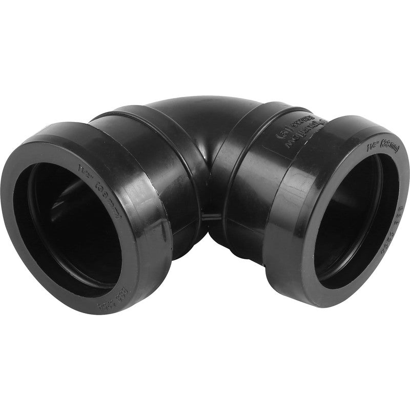 PUSH FIT WASTE PIPE BLACK KNUCKLE BEND 40MM - 90 DEGREE