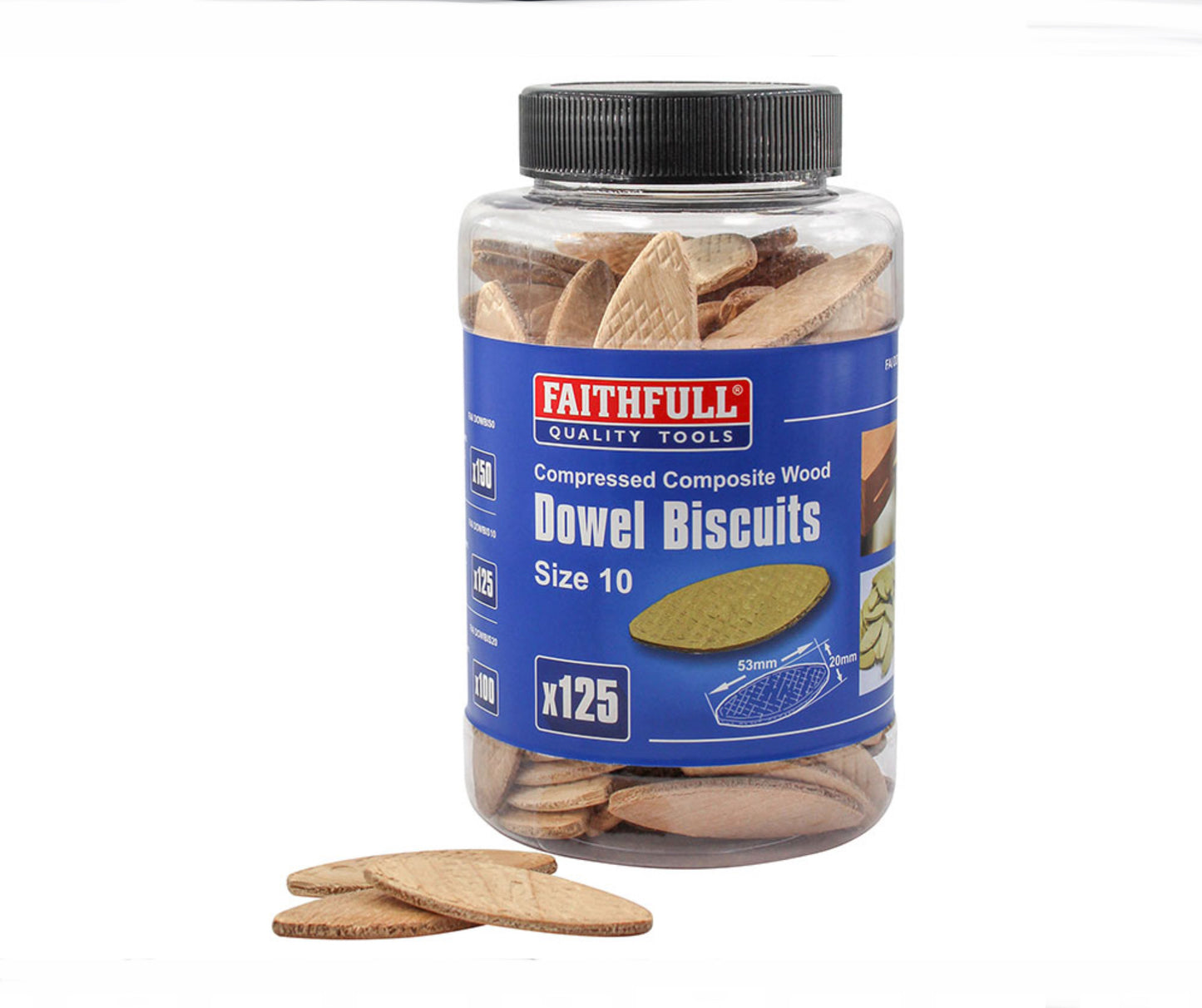 FAITHFULL DOWEL JOINTING BISCUITS SIZE 10 - 125 TUB